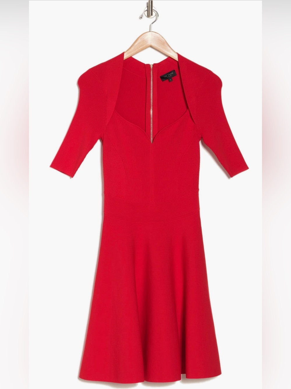 NWT Ted Baker Red Milli Sweetheart Neck Fit-and-Flare Sweater Dress - Picture 3 of 9